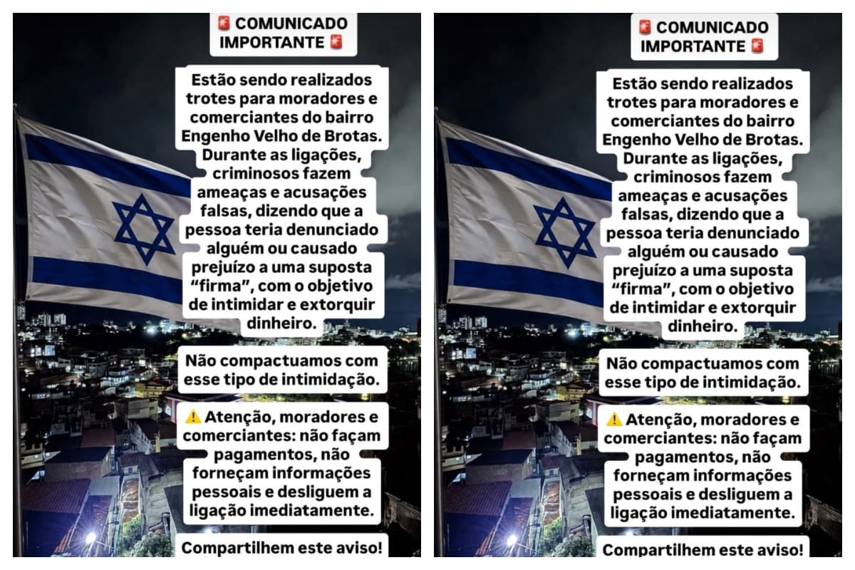 Bandeira de Israel em comunicado indica possível avanço do TCP em Salvador