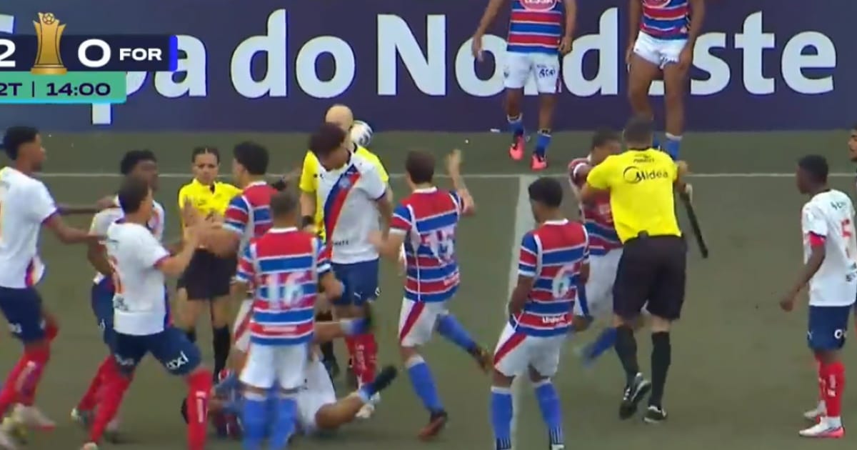 Confusão entre jogadores marca final da Copa do Nordeste Sub-20 entre Bahia e Fortaleza